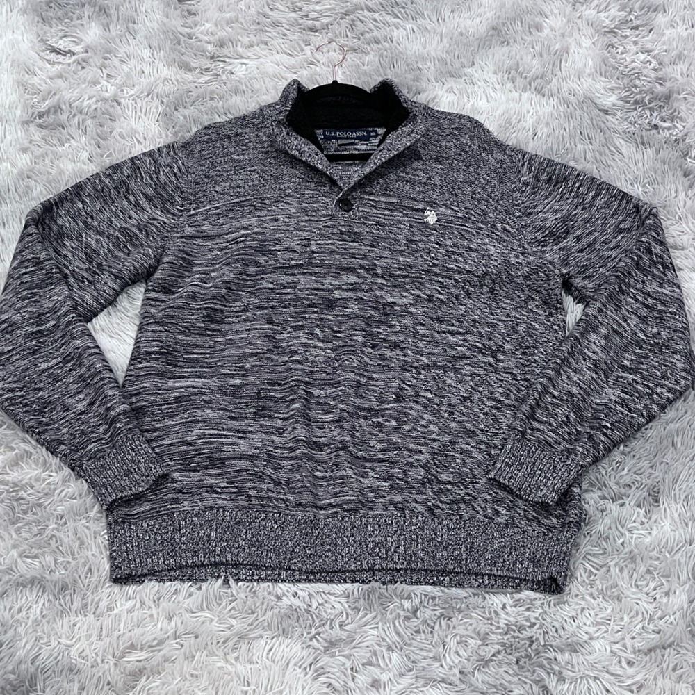 Mens Thick Knit 1/4 Button‎ Sweater Shawl Collar Pullover Cotton Blend Gray XL